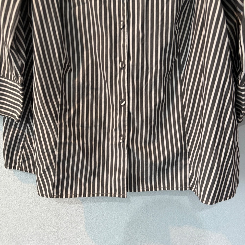 Talbots Cotton Striped Ruffle Neck Button Down Shirt Gray Career Office Work 20W - Picture 3 of 11